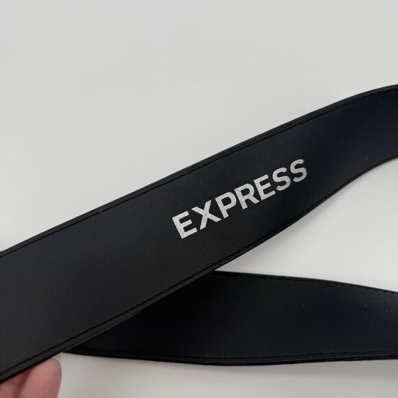 Express Black Leather Silver Chunky Belt One Size Fits Most Boho Classic Waist - Picture 4 of 9